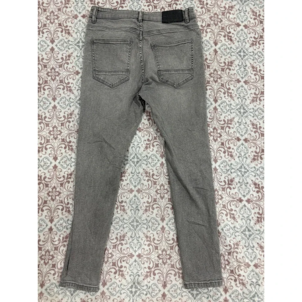 Pull&Bear Mens Grey Distressed Carrot Fit Tapered Jeans Size 32 Slim Stretch
